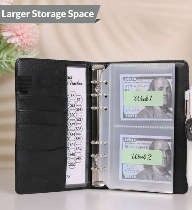 SKYDUE A6 PU Leather 52 Week Savings Challenge Binder - Black