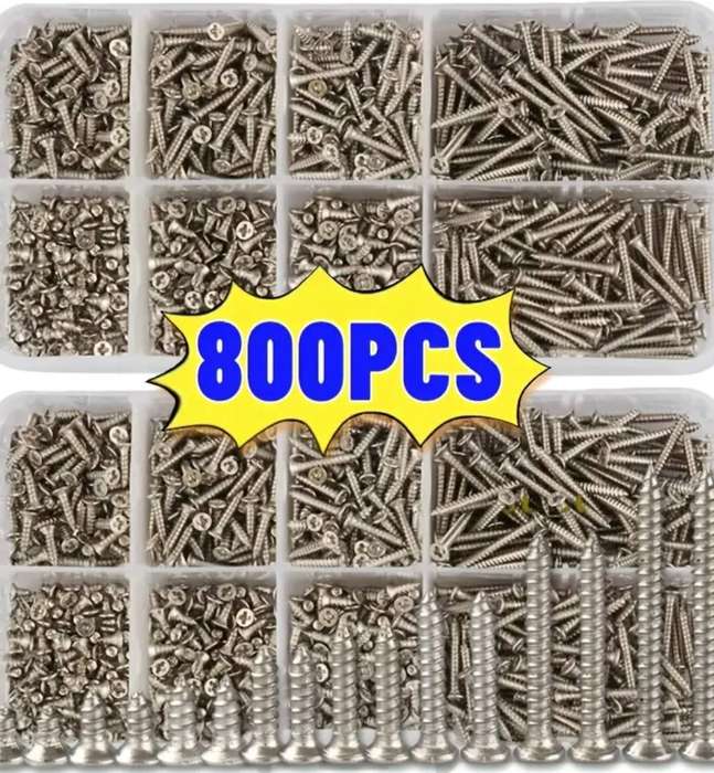 800pcs Self Wood Screws Set, M2 Phillips Flat Head Sheet Metal Screw, Self Screws Assortment Kit