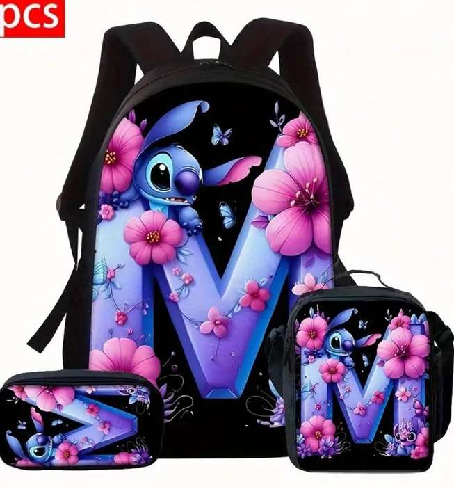 3pcs Stitch Backpack Set - Letter M
