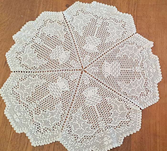 Large filet crochet doily/ doilie - beige colour - 58cm