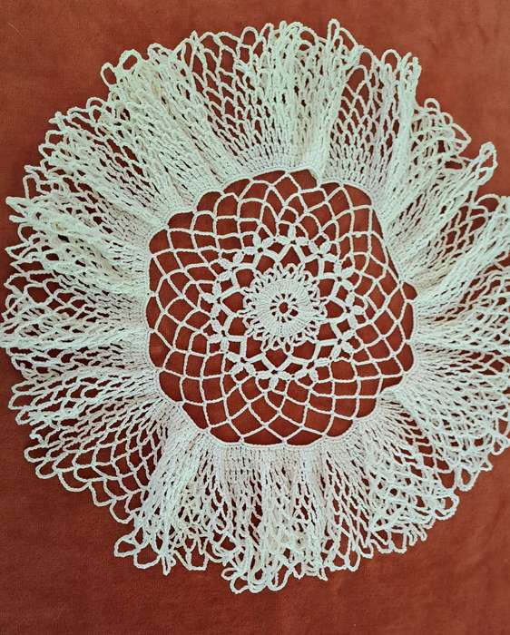 Frilly, white, crochet doilie 28cm