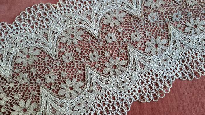 Piece of wide black lace trim  -  130 x 13 cm