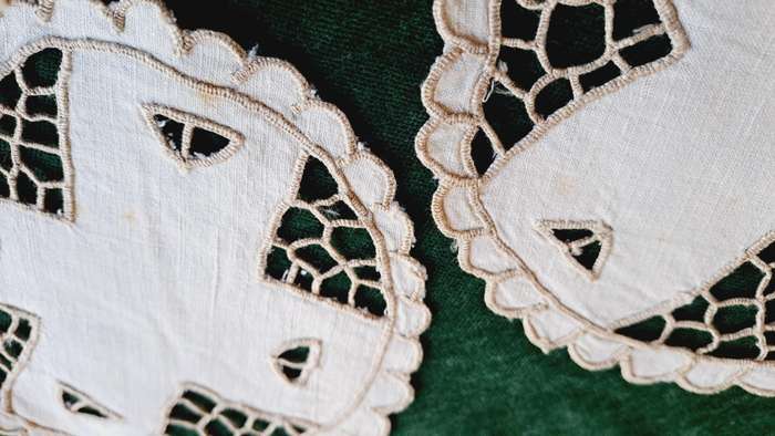 2 small, round, embroidered doilies - 12.5cm