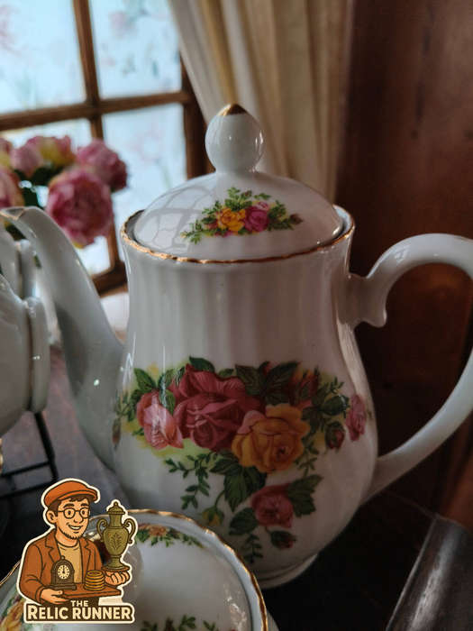 Vintage Regent China "English Rose" Tea Set  6 dios + Milk Jug, Sugar Bowl & Tea Pot