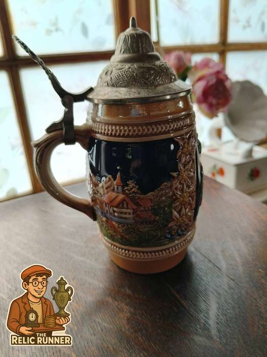 Vintage Gerz West Germany Beer Stein  Robin Hood Theme with Pewter Lid