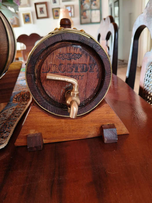 Vintage Oak Barrel Set with Brass Fittings  Droste Winery & Sagewicks Old Brown Sherry (Set of 3)
