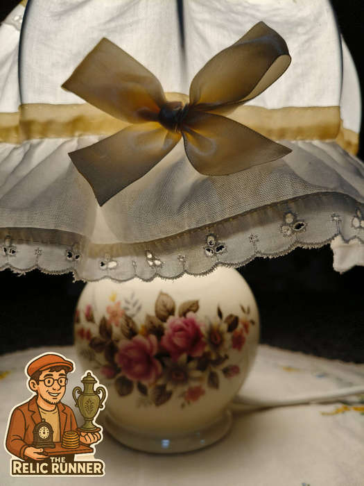 Vintage Ceramic Floral Table Lamp with Fabric Shade Cover