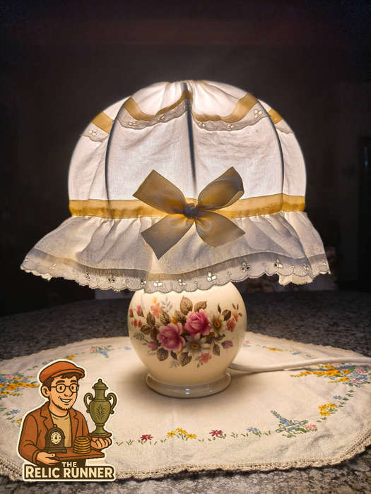 Vintage Ceramic Floral Table Lamp with Fabric Shade Cover