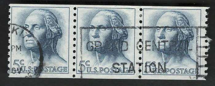 USA 1962-66 Coil Stamps (P10 Vert): George Washington (Strip of 3). Scott #1229