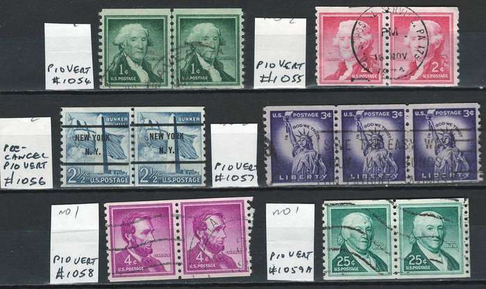 USA 1954-80 (P10 Vert) Scott #1054 to #1059A (13 stamps  coil strips)