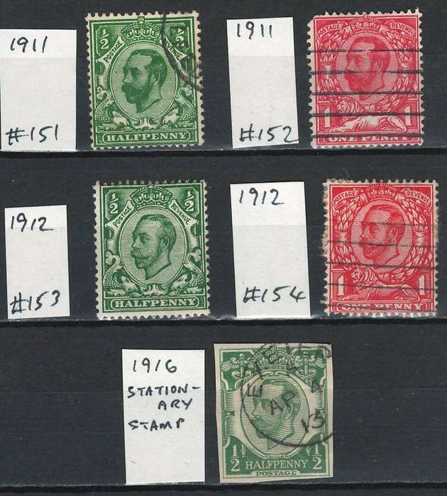 England 1911 Scott #151, 152 & 1912 #153, 154