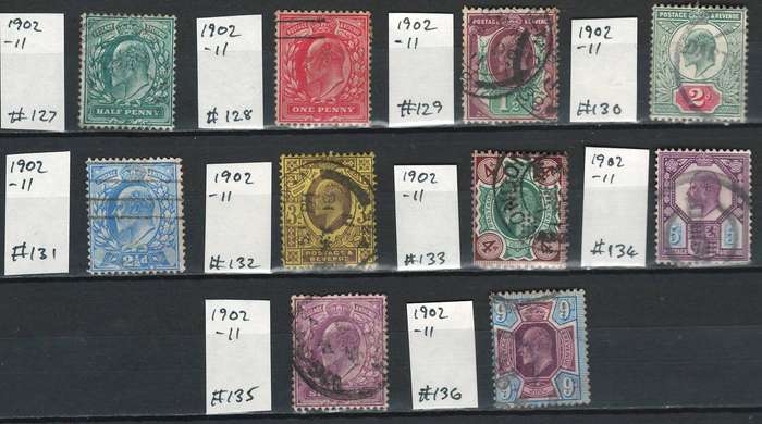 England 1902-11 Scott #127 ½p to #136 9p