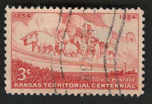 USA 1954 Kansas Territory: Wheat Field and Pioneer Wagon. Scott #1061