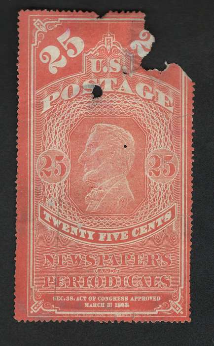 USA Scott 1865 Newspaper Stamps #PR3 25c Orange Red (see note below). Price R375 (cv R7,600)