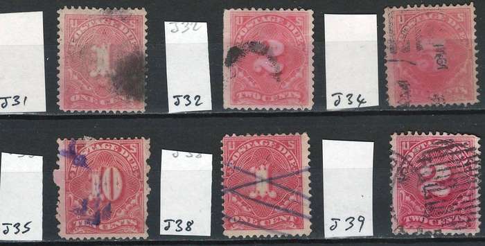 USA 1894/97 Post Due (Scott #J31, J32, J34, J35, J38, J39)