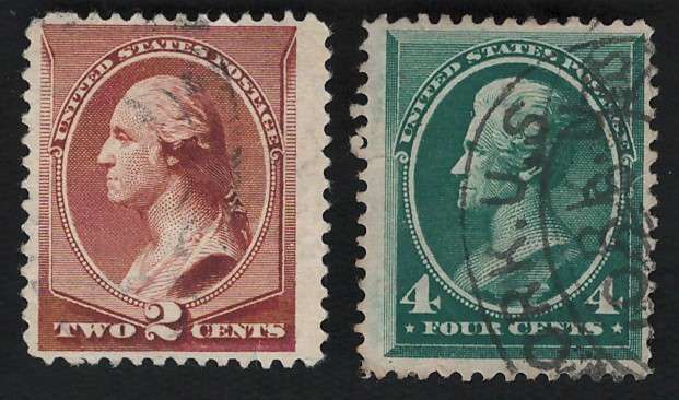 USA Scott #210 & #211 1883 2c Brown & 4c Blue Green used