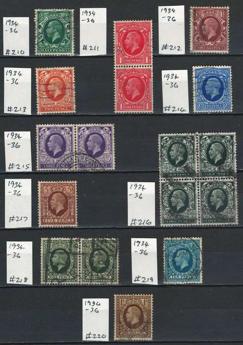 England 1929 Scott #210 ½p to 220 1sh