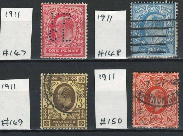 England 1911 P15x14 Scott #147, 148, 149, 150