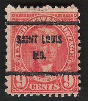USA Scott 1926/34 (P11x10½) #641 9c (Saint Louis pre-cancel)