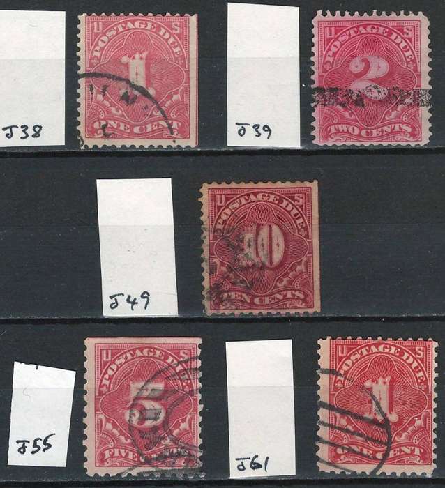 USA 1895-1917 Post Due (Scott #J38, J39, J49, J55, J61)