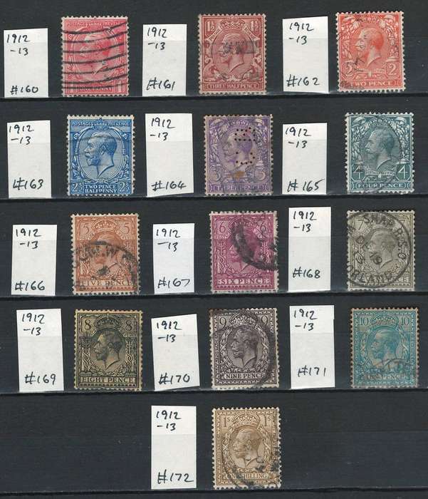 England 1912-13 Scott #160 1p to 172 1sh