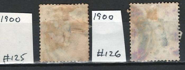 England 1900 Scott #125 ½p Bright Blue & #126 1sh Carmine Rose/ Green