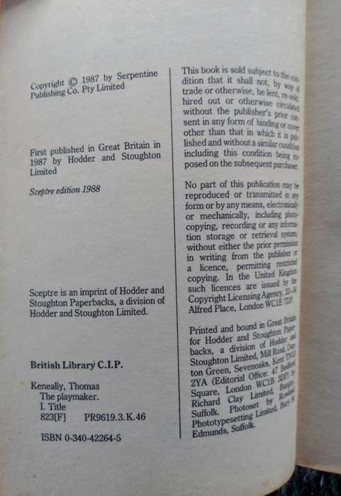 The Playmaker by Thomas Keneally