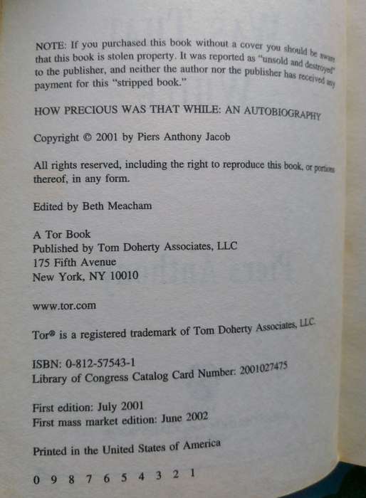 How Precious Was That While by Piers Anthony