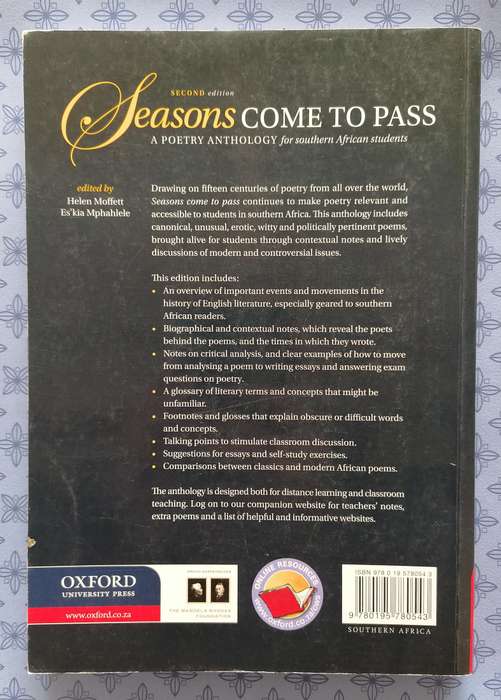 Seasons Come to Pass - A Poetry Anthology for Southern African Students ed. by Moffett & Mphahlele l