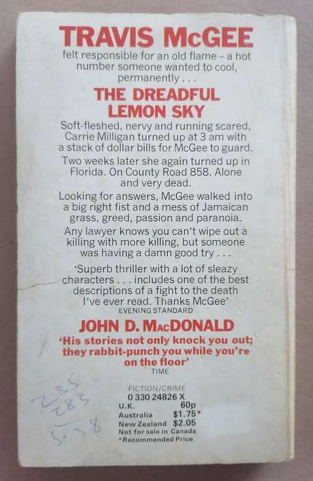 Travis McGee in The Dreadful Lemon Sky by John D. MacDonald