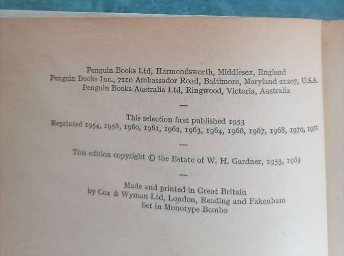Gerard Manley Hopkins: Poems and Prose, selected and edited by W. H. Gardner