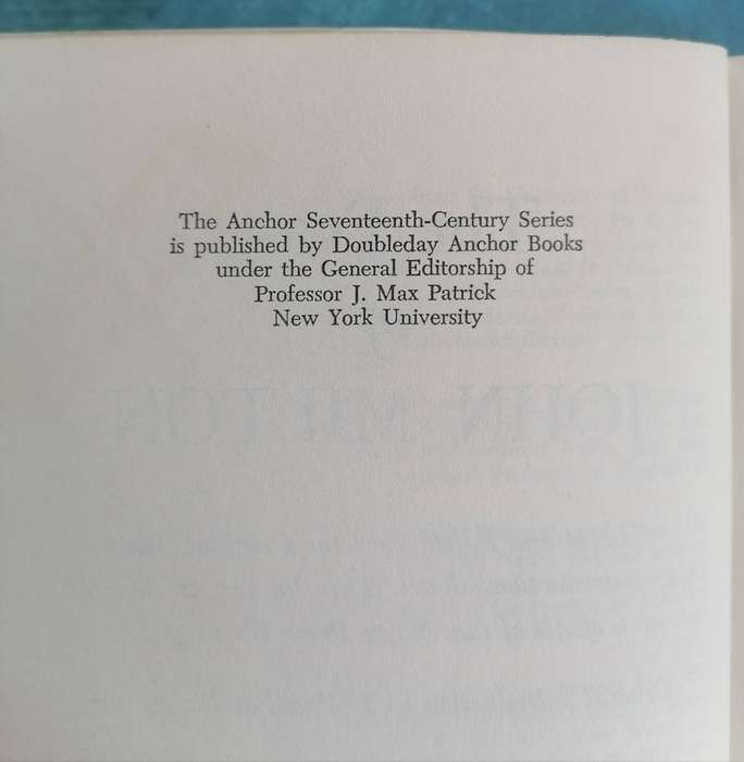 The Prose of John Milton edited by J. Max Patrick (The Anchor Seventeenth-century Series)