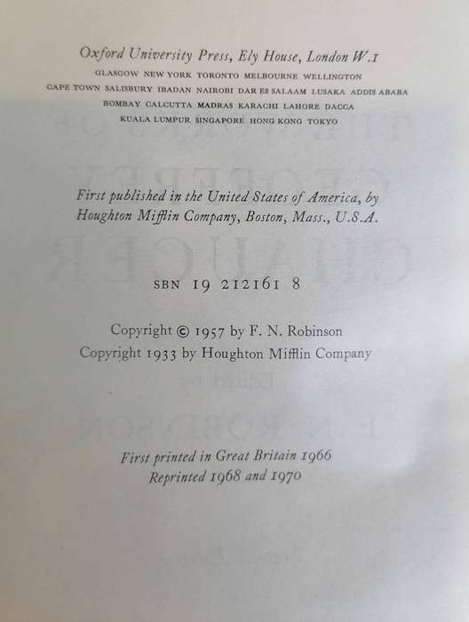 The Works of Geoffrey Chaucer Second Edition edited by F. N. Robinson