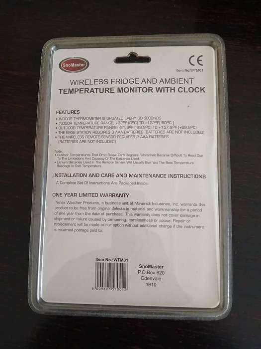 SnoMaster Wireless Fridge And Ambient Temperature Monitor With Clock