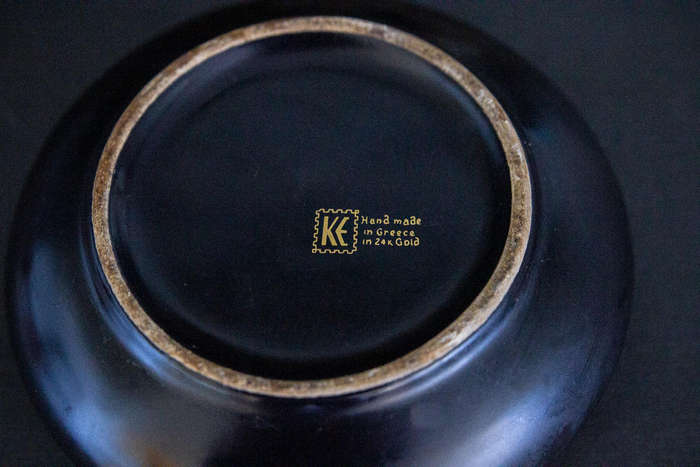 24K Gold Embossed Black Ceramic Ashtray or Trinket Holder