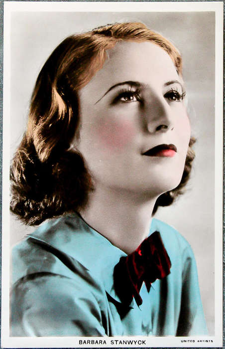 Vintage Barbara Stanwyck Handcoloured Photo Postcard - Colourgraph Series No. C 255 - United Artists