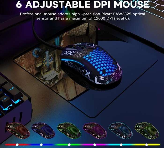 M5 RGB Wired Honeycomb Gaming Mouse 12000DPI 65g - Black