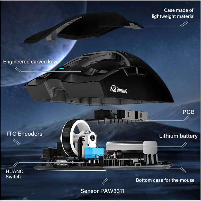 X2 Rechargeable 24000 DPI Wireless Gaming Mouse 56g Ergonomic Design - Black