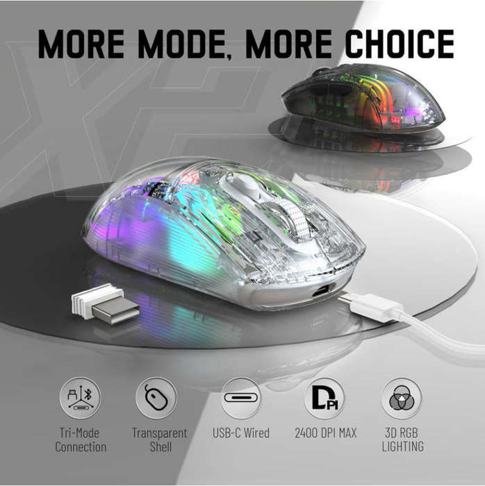 ATTACK SHARK X2 Slim Slient Mouse,Bluetooth Wireless mice with Transparent - Transparent White