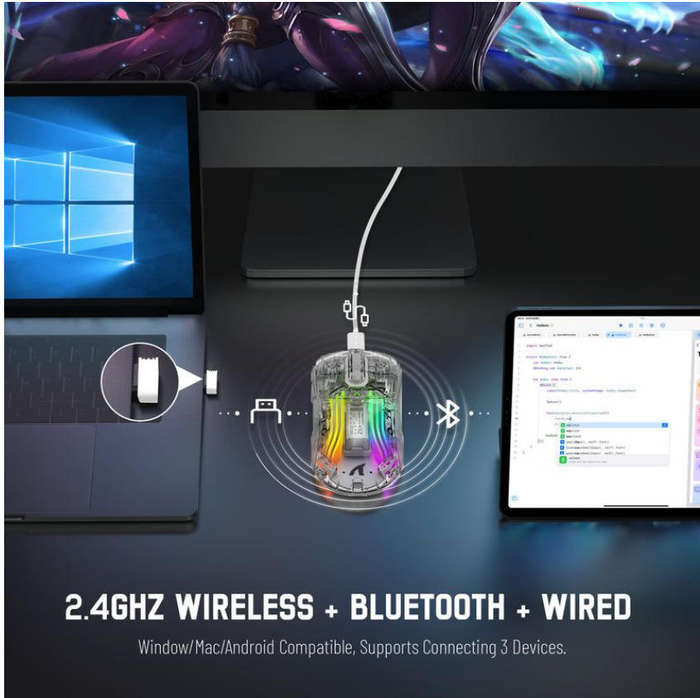 ATTACK SHARK X2 Slim Slient Mouse,Bluetooth Wireless mice with Transparent - Transparent White