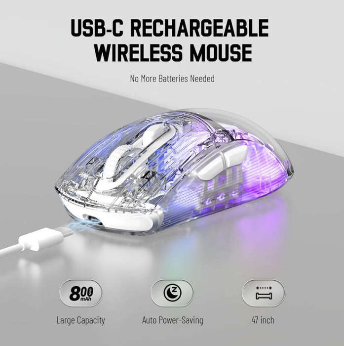 ATTACK SHARK X2 Slim Slient Mouse,Bluetooth Wireless mice with Transparent - Transparent White