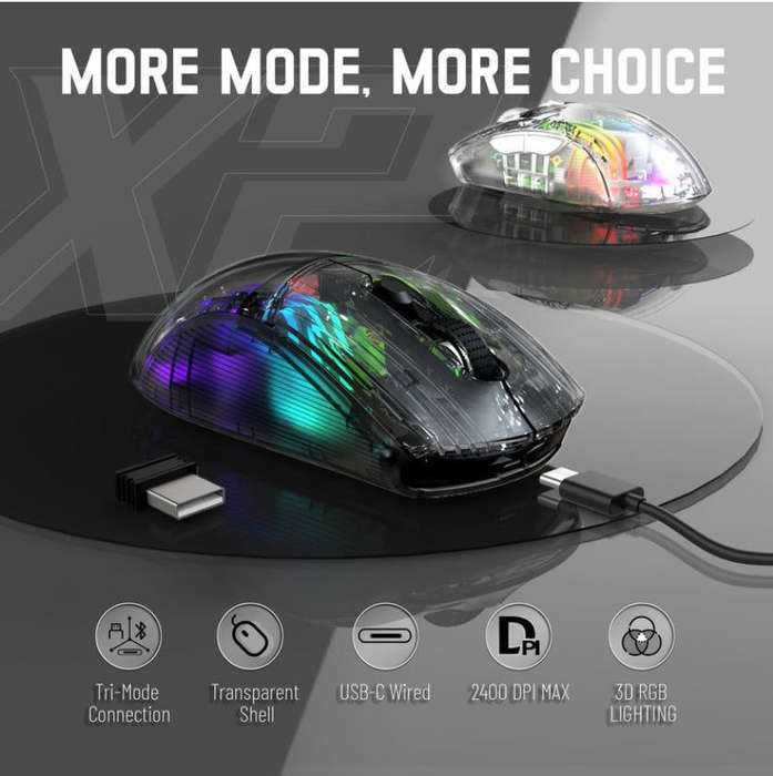 ATTACK SHARK X2 Slim Slient Mouse,Bluetooth Wireless mice with Transparent - Transparent black