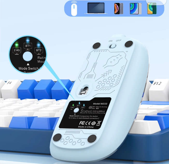 2024 New Magic Wireless Mouse with Transparent Shell, USB Rechargeable, 2.4G