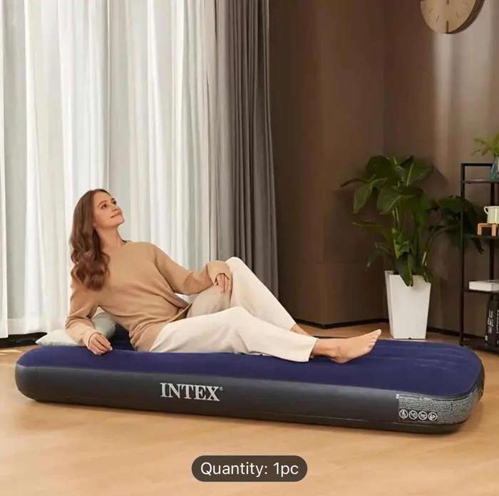 Intex Cotton Blend Fabric Air Mattress - Ergonomic 1-Person Uncharged Air Pad, RectangleShape,single