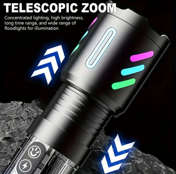 Ultra-Bright 1500LM LED Flashlight - Tactical Rechargeable Torch with COB, Long Range Spotlight,