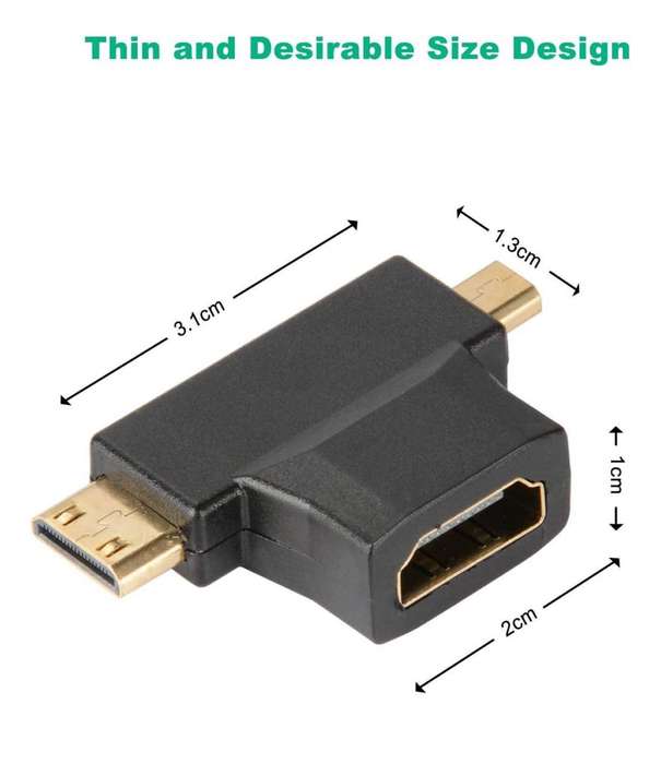 3 in 1 Mini + Micro Male HDMI to HDMI Female Adapter