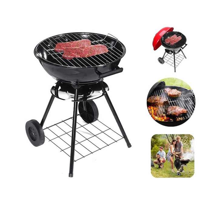 Black & Red Large Stainless Steel Portable Barbecue Grill 17 Inch