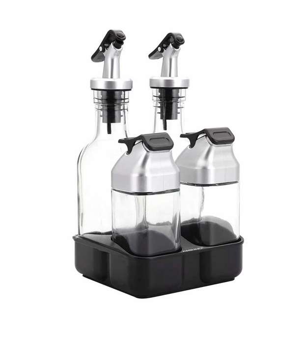 4 Piece Tabletop Seasoning Container Set Condiment Bottle with Holder