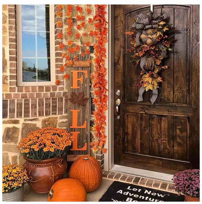 12 Strands  Artificial Vines Orange Fall Maple Leaves