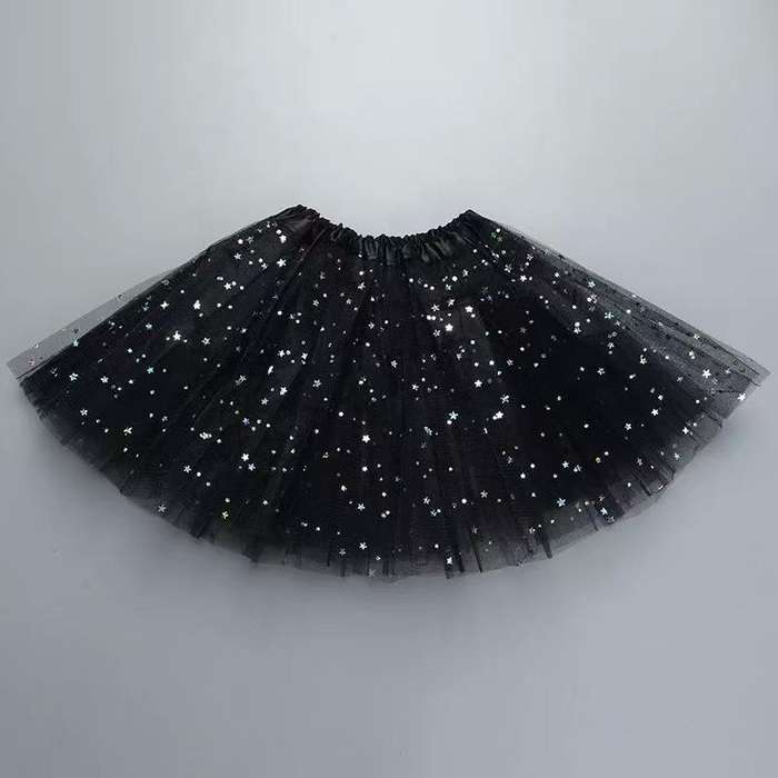 glitter Women's Tutu Skirt  Classic Elastic Mini Tulle Ballet Skirt for Party 40CM-Black